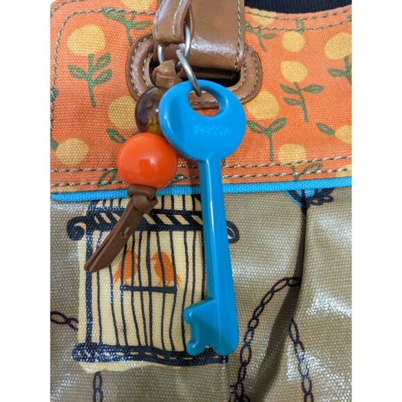 FOSSIL KEY-PER Bird Cage Coated Canvas Med/Lg Shoulder Tote Bag Handbag Purse - Picture 2 of 9